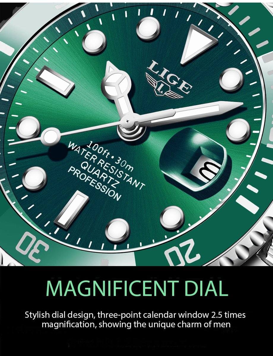 LIGE Green Quartz Waterproof Date Wrist Watch for Men - Premium Watches from Dressmycell.com - Just $45.00! Shop now at Dressmycell.com LIGE Green Quartz Waterproof Date Wrist Watch for Men - Premium Watches from Dressmycell.com - Just $45.00! Shop now at Dressmycell.com
